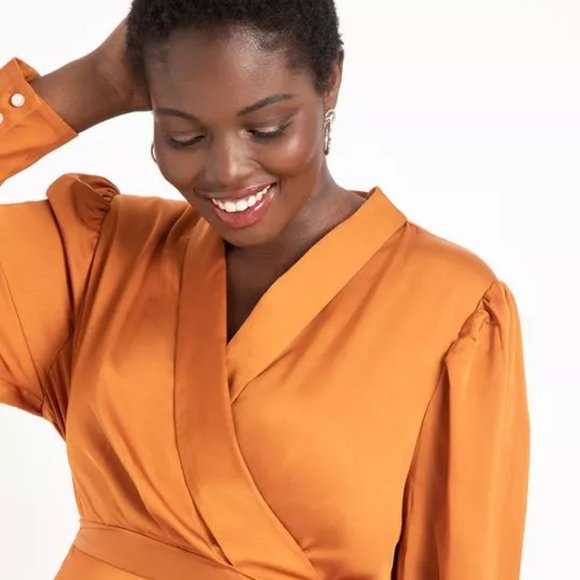 Eloquii Bishop Sleeve Wrap Dress Size 18 - Picture 2 of 5